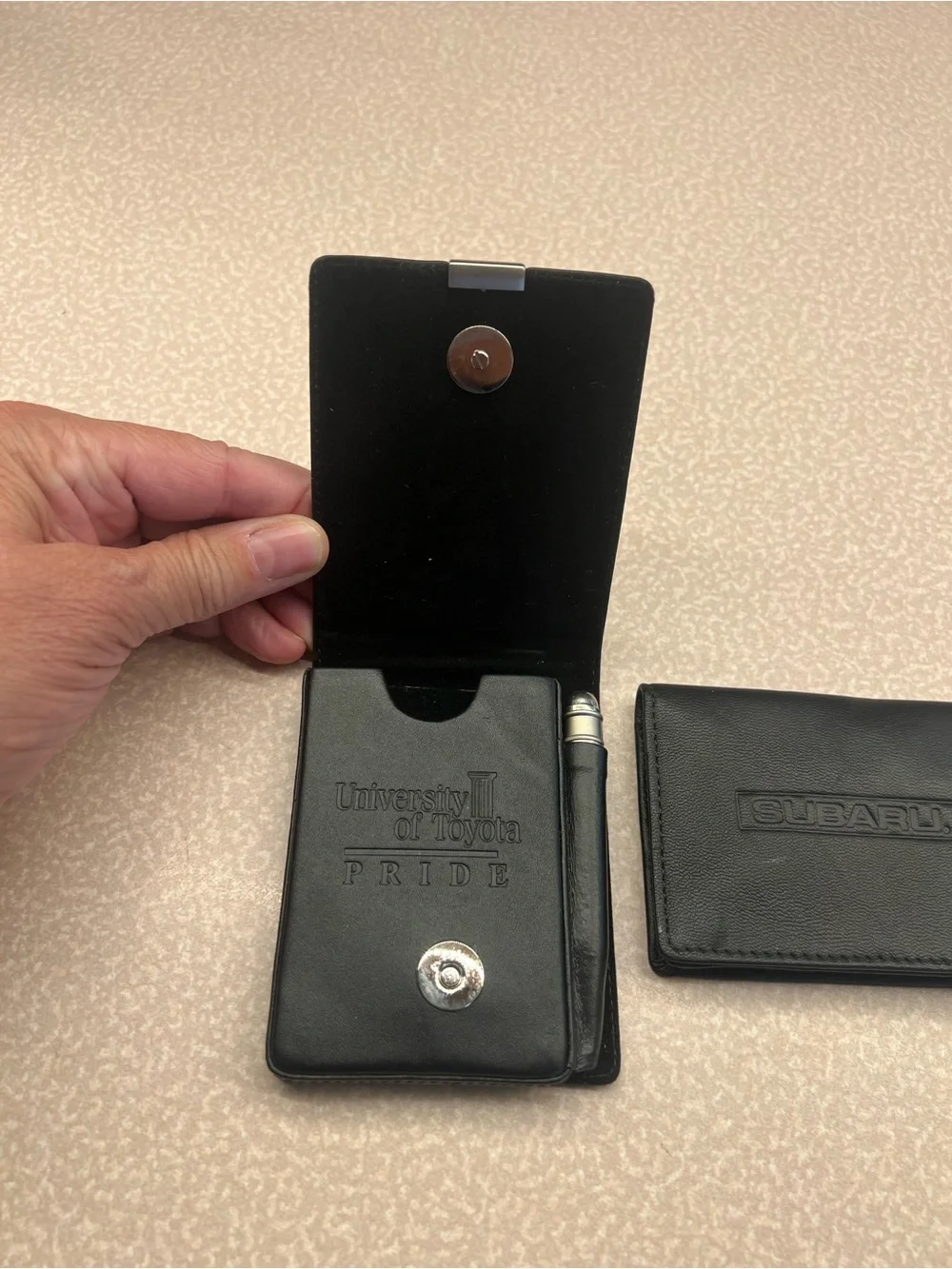 Subaru wallet Black pLeather and business Card Holder